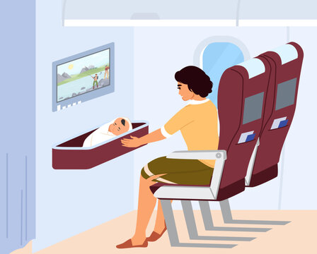 Fototapete - Woman aircraft passenger with baby vector illustration