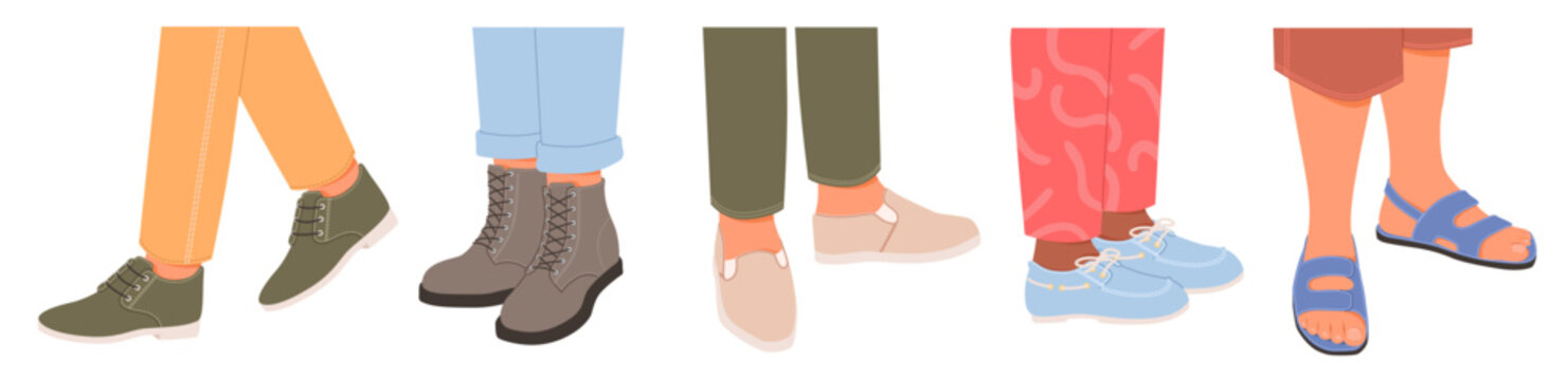 Fototapete - Male feet wearing different shoes vector illustration