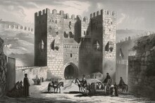 An Old Engraving Depicting Jerusalem's Damascus Gate. Designed By Therond And Maurand From A Photograph By An Unidentified Source That Appeared In Le Tour Du Monde In Paris In 1860. Generative AI