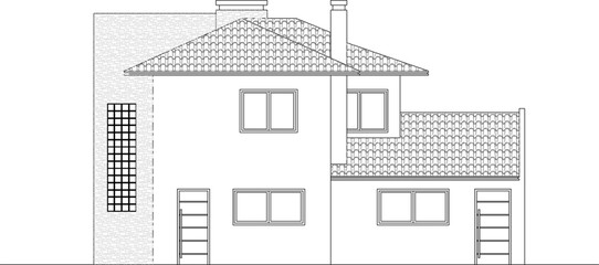 Vector sketch of a modern style 2 storey house illustration