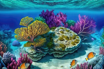 Wall Mural - Beautiful Colorful Coral :Turks and Caicos Islands: A group of islands with clear waters and vibrant coral reefs, home to a variety of fish and sea turtles. 