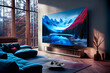 © EwaStudio - Big Tv In A Living Room.  Elegant living room with big tv screen.  Generative AI.