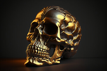 Gold skull isolated in black created with a generative ai technology
