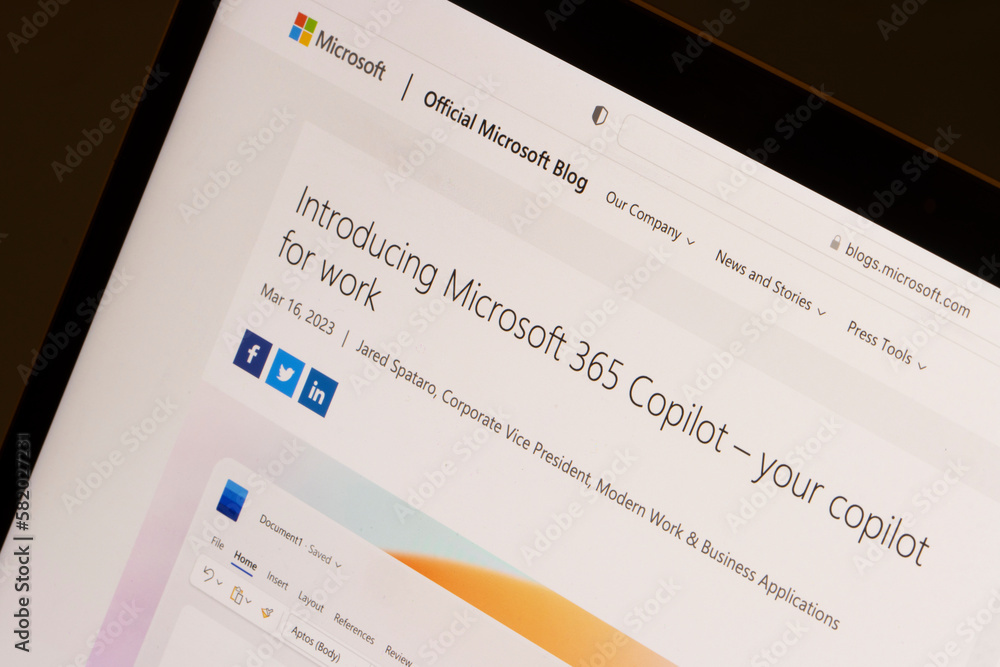 Portland, OR, USA - Mar 16, 2023: Official Microsoft blog introducing ...