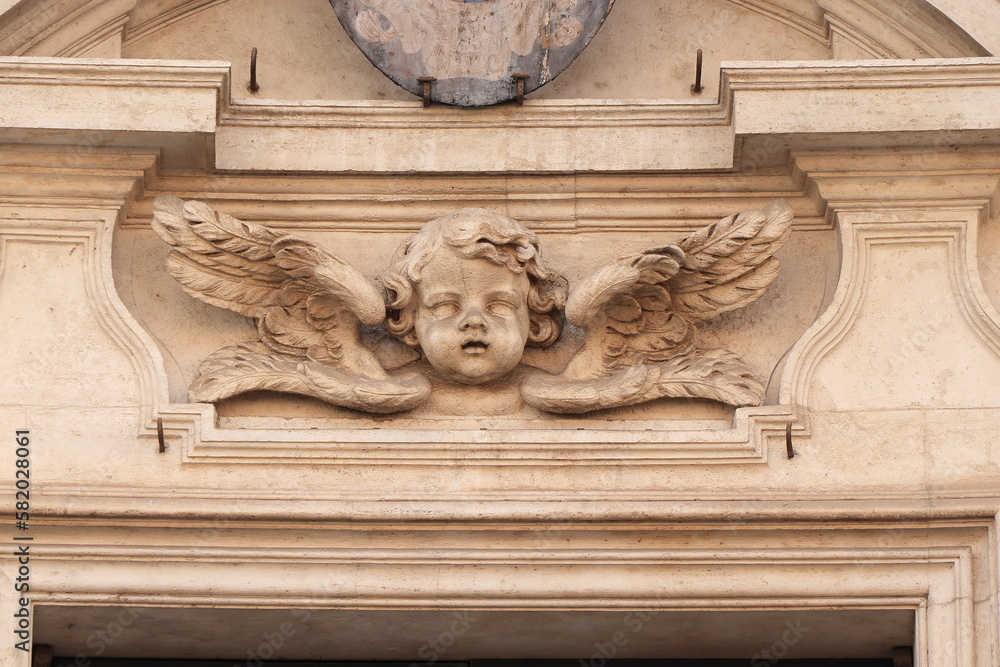 Sant'Agnese in Agone Church Facade Detail with Sculpted Angel Head and ...