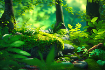 Wall Mural - The vibrant green of the forest offers a visual respite from the hustle and bustle of everyday life