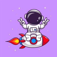 Wall Mural - Cute Astronaut Riding Rocket Cartoon Vector Icon Illustration. Science Technology Icon Concept Isolated Premium Vector. Flat Cartoon Style