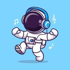 Wall Mural - Cute Astronaut Listening Music Cartoon Vector Icon Illustration. Science Technology Icon Concept Isolated Premium Vector. Flat Cartoon Style