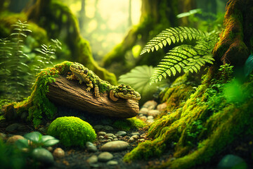 Wall Mural - A green forest scene that serves as a natural habitat for many creatures