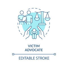 Wall Mural - Victim advocate turquoise concept icon. Professional attorney. Career in advocacy abstract idea thin line illustration. Isolated outline drawing. Editable stroke. Arial, Myriad Pro-Bold fonts used