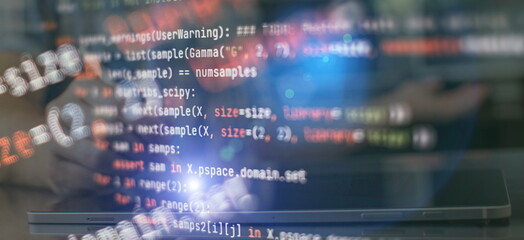 Closeup developing programming and coding technologies. Developer working on web sites codes in office.