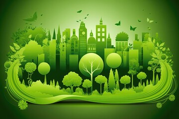 Wall Mural - Green eco city concept. Generative AI