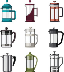 Wall Mural - french press coffee set cartoon vector illustration