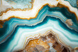 Natural geode stone background, teal blue and golden colors