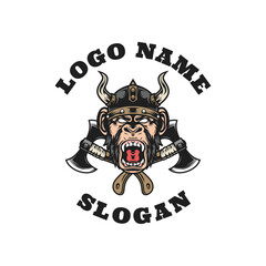 Sticker - Chimp Viking Graphic Logo Design