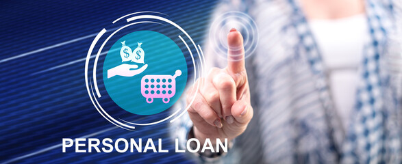 Poster - Woman touching a personal loan concept