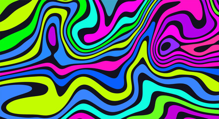 Trippy strip psychedelic pattern. Neon color wavy background