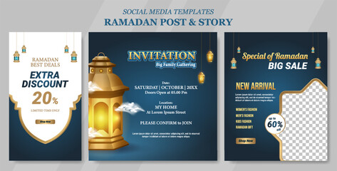 Wall Mural - Set islamic digital banner templates. Bundle ramadan social media story and posts vector illustration.