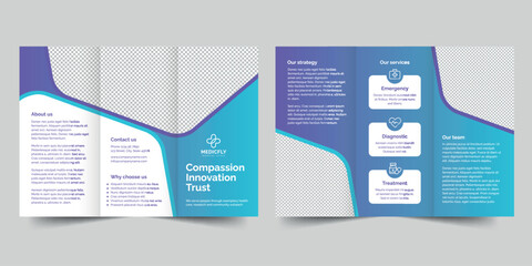 Wall Mural - Medical Clinic  trifold brochure template. A clean, modern, and high-quality design tri fold brochure vector design. Editable and customize template brochure