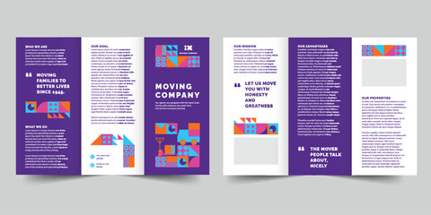 Wall Mural - Moving Company trifold brochure template. A clean, modern, and high-quality design tri fold brochure vector design. Editable and customize template brochure