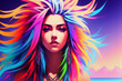 Female cyberpunk portrait, a woman with long colorful hair. Generative AI.	