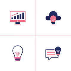 Wall Mural - Icon vector of sales growth progress report software, ideas and clouds, lamps and light bulbs, ideas in conversations and comments. can be used for company websites, poster ads, startup banners, apps