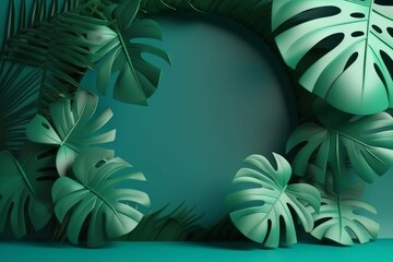 Wall Mural - green frame with leaves made with generative ai