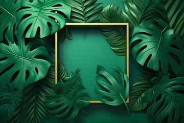 Wall Mural - frame with leaves made with generative ai
