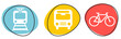 Button Banner für Website: Zug, Bus, Fahrrad - Öffentlicher Nahverehr in der Stadt