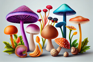 Wall Mural - Wholesome Collection of Gourmet Mushrooms. Generative Ai