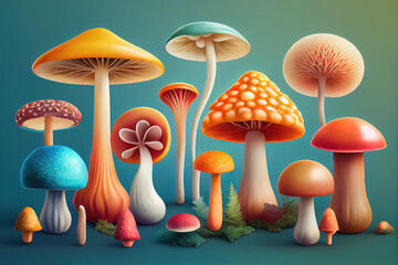 Wall Mural - Wholesome Collection of Gourmet Mushrooms. Generative Ai