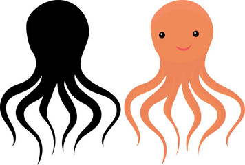 Sticker - octopus on white background with silhouette isolated