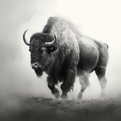 Wall Mural - The American bison drawing sketch, illustration generative AI