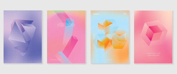 Abstract gradient background vector set. Minimalist style cover template with vibrant perspective 3d geometric prism shapes collection. Ideal design for social media, poster, cover, banner, flyer. 