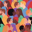 © SaturnO_27 - Seamless pattern of kissing gay couples. Background for LGBTQIA pride month. Interracial group of people in rainbow clothes.