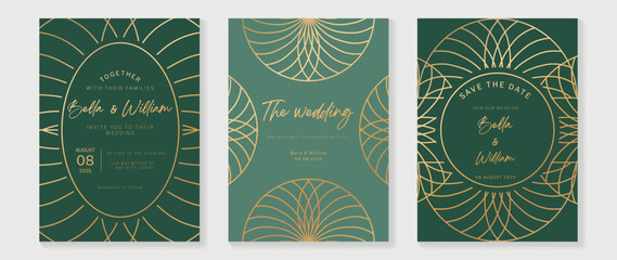 Wall Mural - Luxury wedding invitation card background vector. Golden elegant geometric art deco gatsby style line art frame. Premium design illustration for wedding and vip cover template, banner, poster.