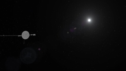 Wall Mural - Voyager 1  Travelling to Deep Space with Distant Sun Flare and Stars Background 4K