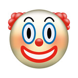 Circus clown emoji. Emoticon with red nose, funny face