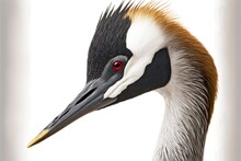 Head Of Crane Bird With Long Black Bill Isolated On White, Created With Generative Ai