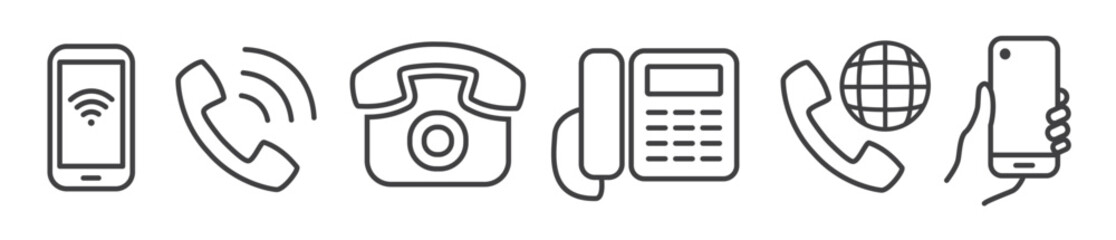 phone icon set - thin line vector illustration