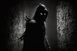 © Jamesart - Shadowy assassin lurking in the shadows, ready to strike. the assassin's stealthy form and ominous atmosphere. sense of fear and danger. solid dark background, emphasizing focus on character. Ai