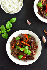 Wall Mural - Thai beef stir-fry with pepper and basil
