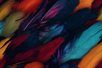 Wall Mural - Tropical bird feathers perfect seamless repeating pattern. Generative ai