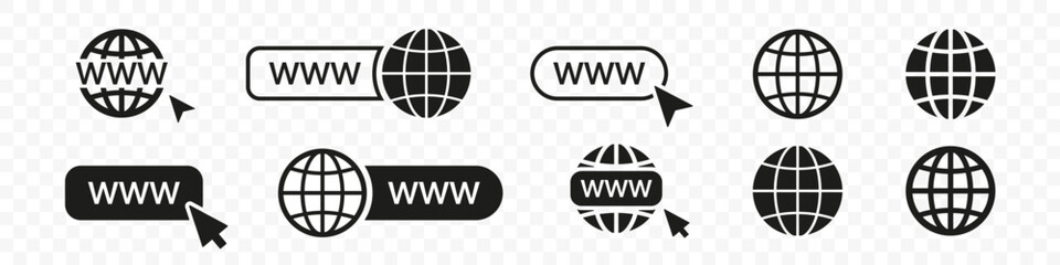 Leinwandbilder - Set of www and website with globe icons in black