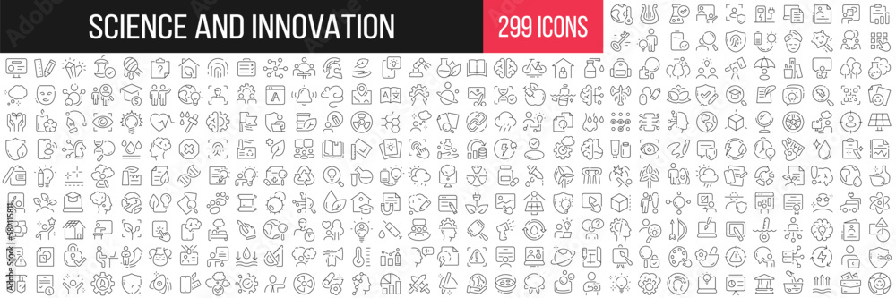 Science and innovation linear icons collection. Big set of 299 thin ...