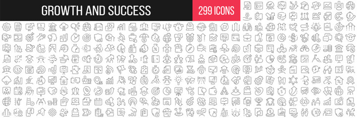 Leinwandbilder - Growth and success linear icons collection. Big set of 299 thin line icons in black. Vector illustration