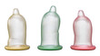 Three condoms of different colors 3d rendering