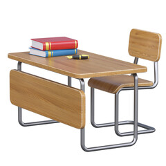 School desk and chair 3d rendering