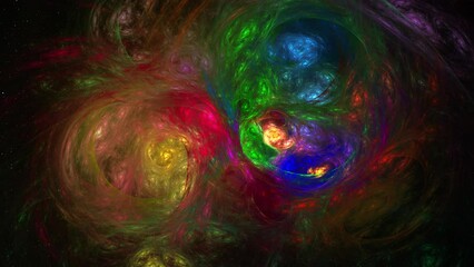 Wall Mural - Abstract multicolor rainbow glow bizarre object, science background. Digital technology planet structure in space, 4k