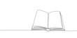 Big open book, novel one line art. Continuous line drawing of book, library, education, school, study, literature, paper, textbook, knowledge, read, learn, page, reading.